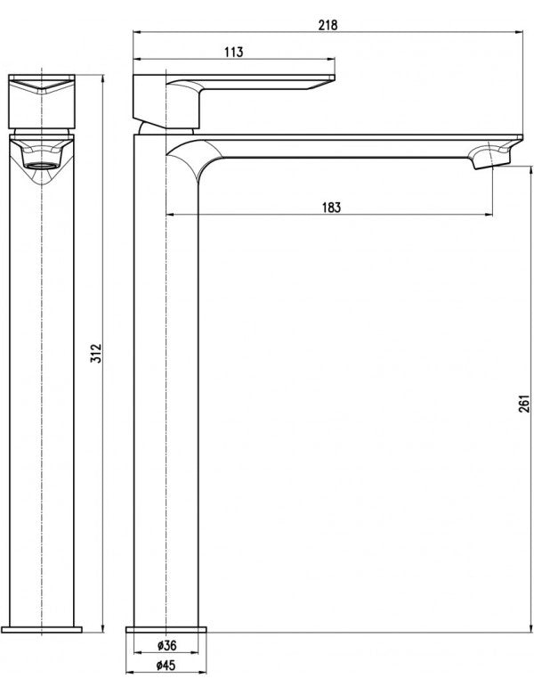 Miscelatore lavabo alto NIL in ottone cromato senza sifone H. 26,1 cm