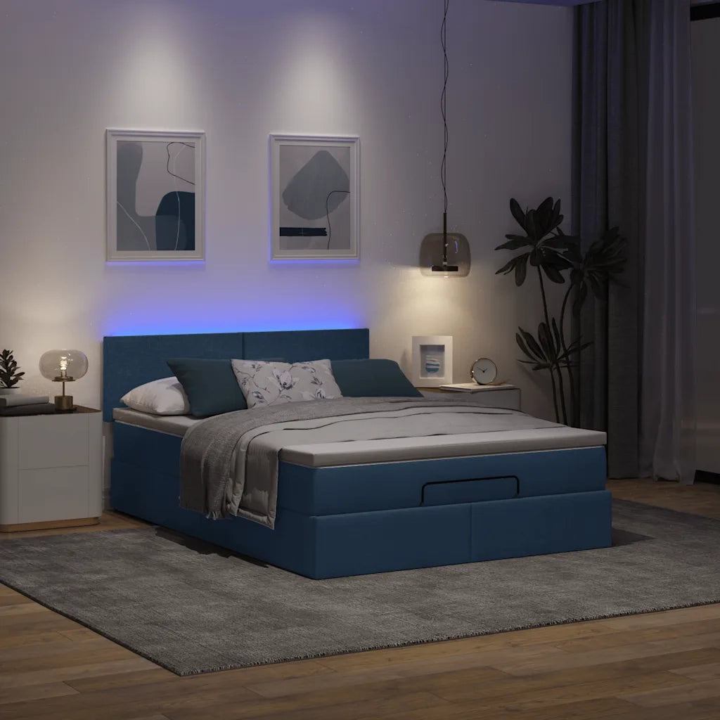 Struttura Letto Pouf con Materasso Blu 140x200cm in Tessuto