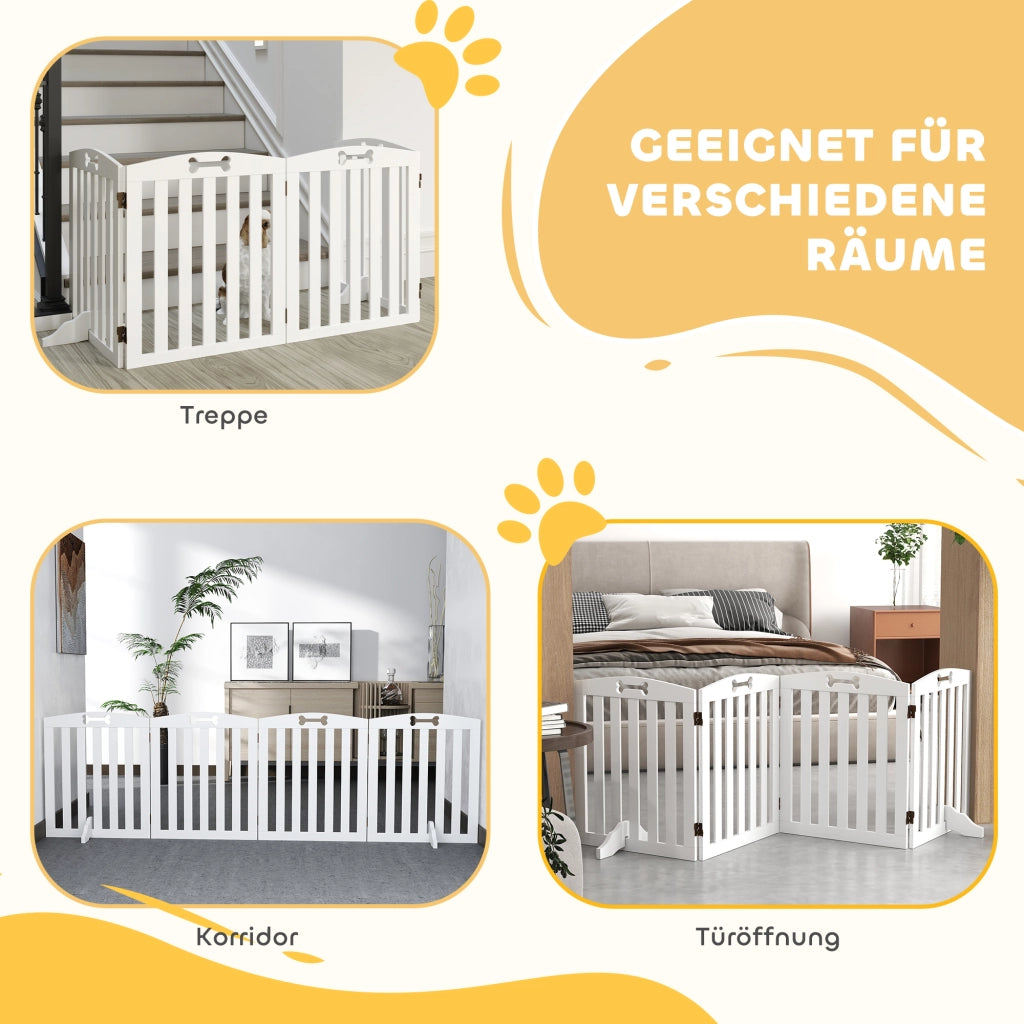Cancello per Cani Freestanding con Piedini ¨C zephmum ¨C 207.5x30x61 cm Bianco