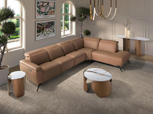 Tavolino angolare rotondo in marmo porcellanato e acciaio color bronzo