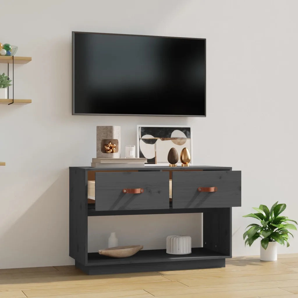 Mobile Porta TV Grigio 90x40x60 cm in Legno Massello di Pino 821524