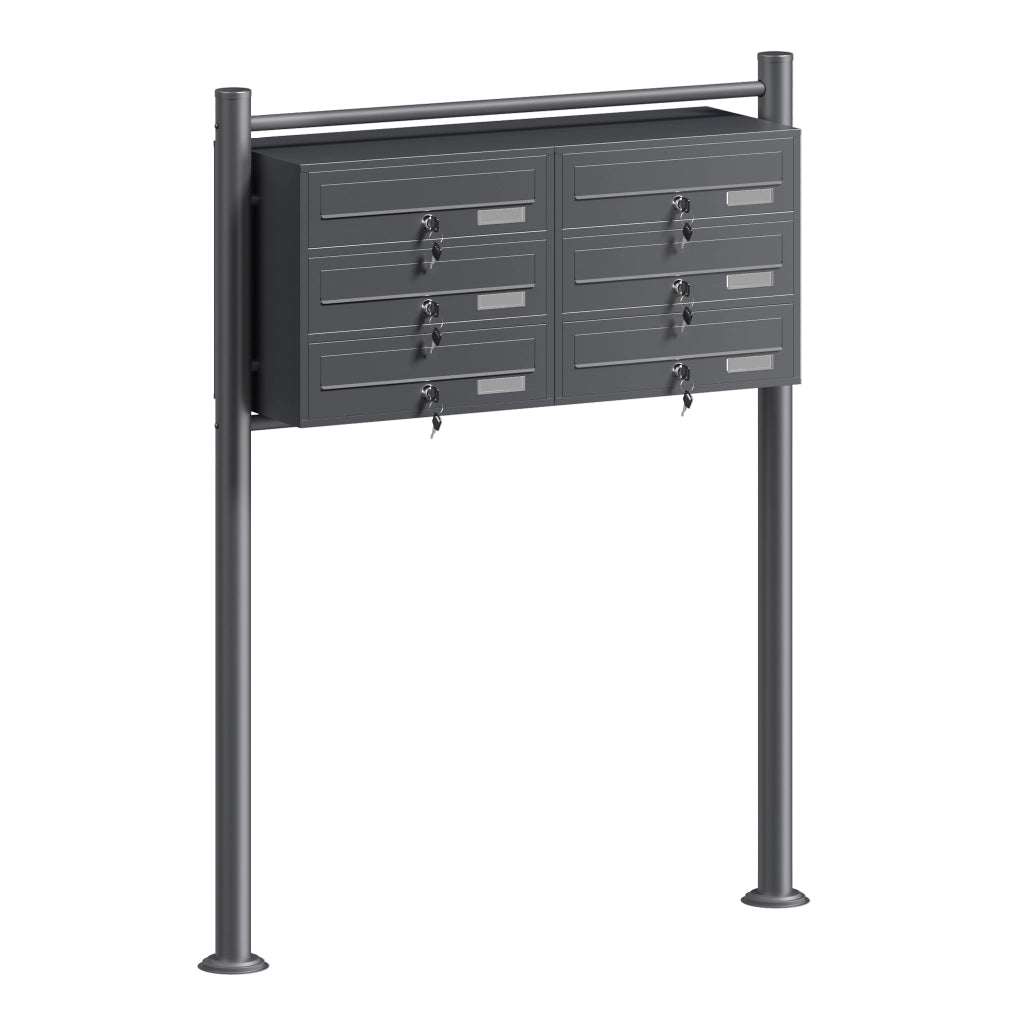 Cassetta postale condominiale autoportante, 6 posti, antracite, 945 x 270 x 1200 mm, 2 moduli