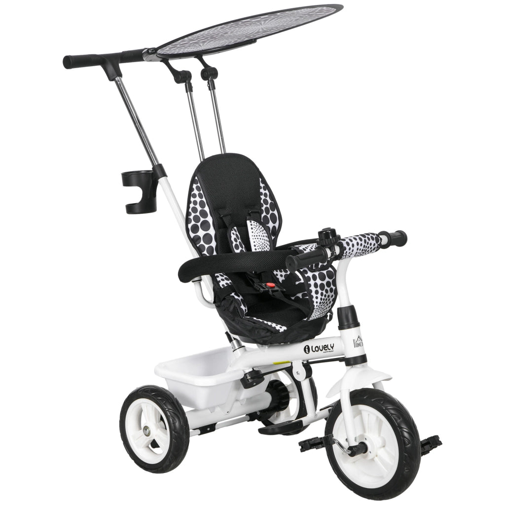 Triciclo 6 in 1 per Bambini ¨C Zephmum ¨C Bianco con Barra di Spinta e Cestino