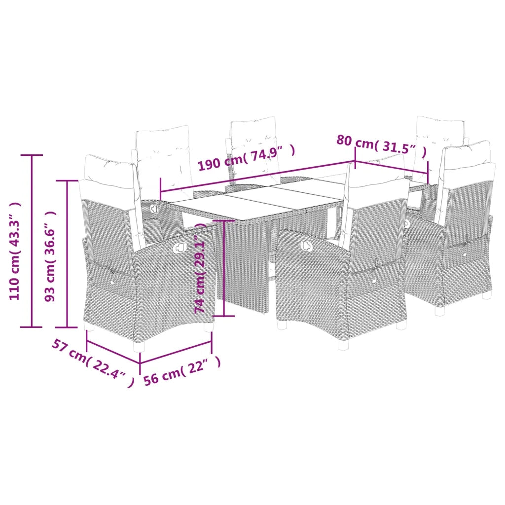 Set da Pranzo da Giardino 7pz con Cuscini in Polyrattan Marrone 3212686