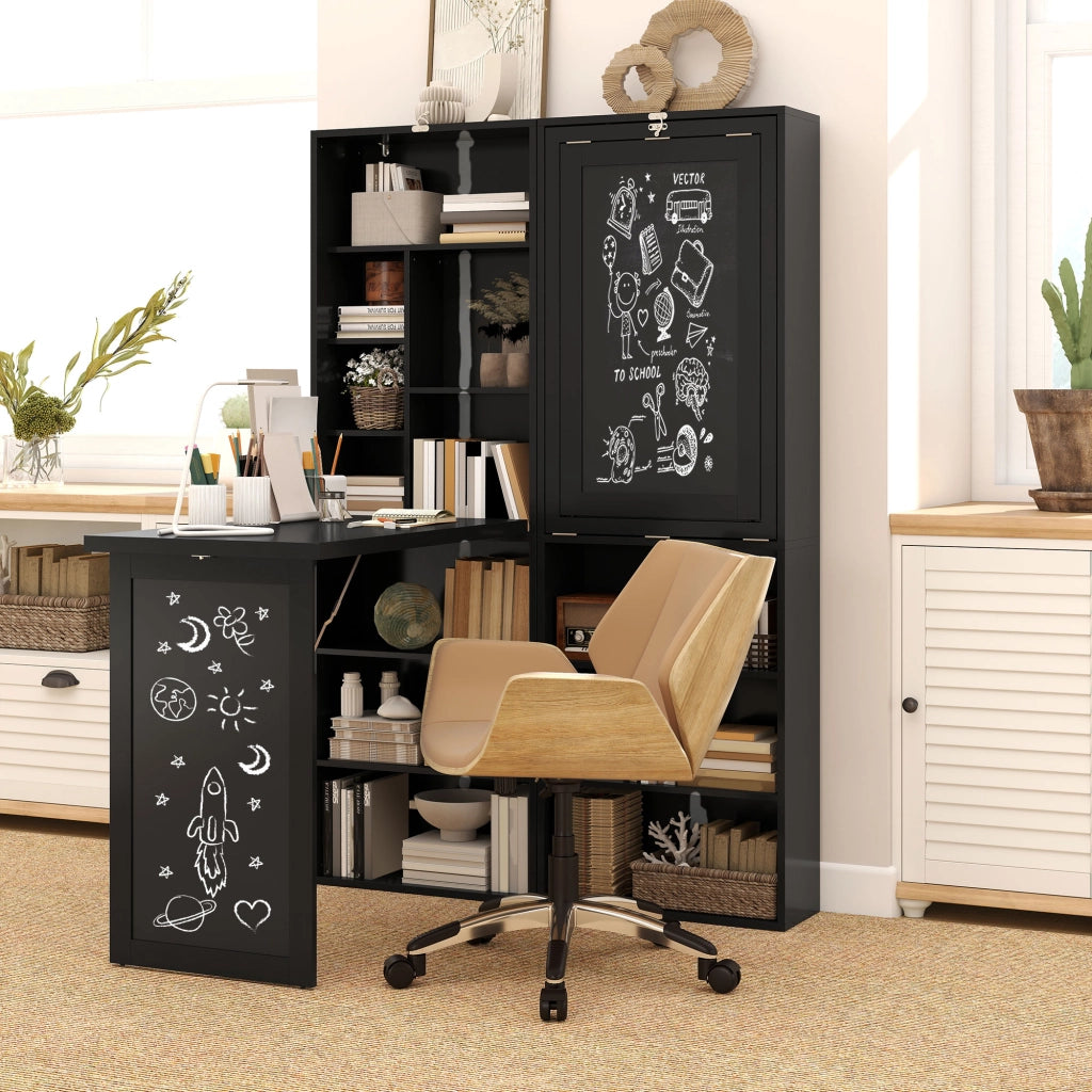 Mobile Libreria con Scrivania Salvaspazio Pieghevole 98x51x153 cm in Legno e MDF Nero