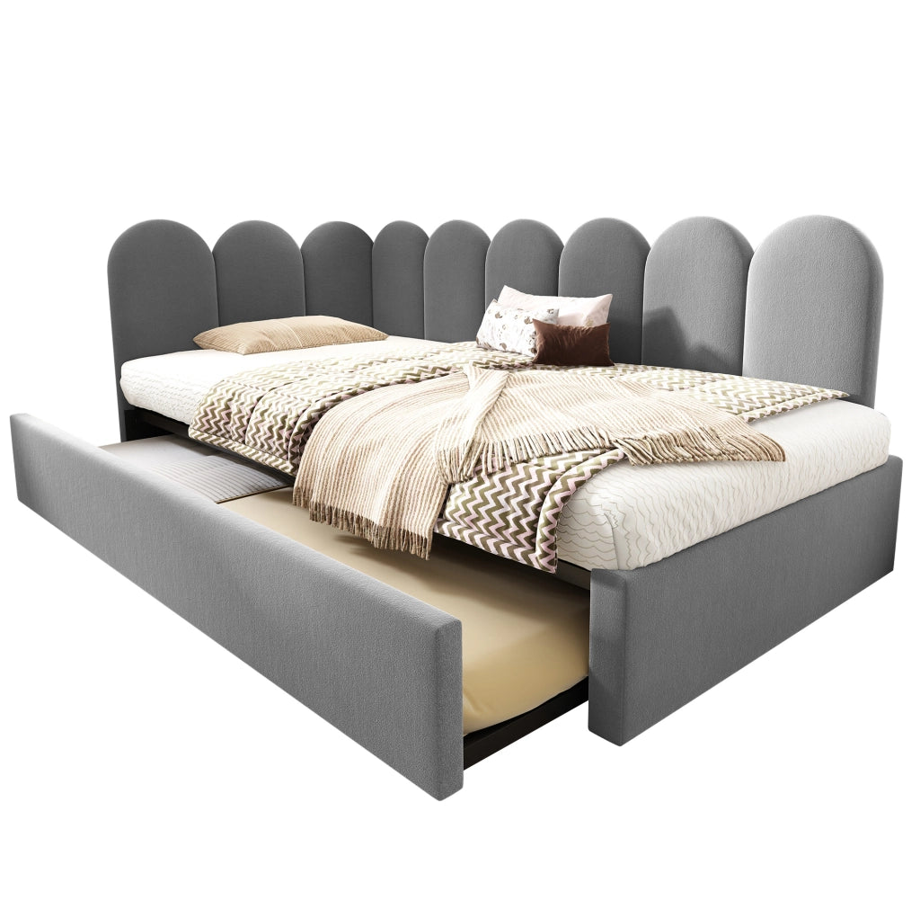 Divano letto 90x200 cm con letto estraibile e griglia; velluto grigio (Senza materasso)