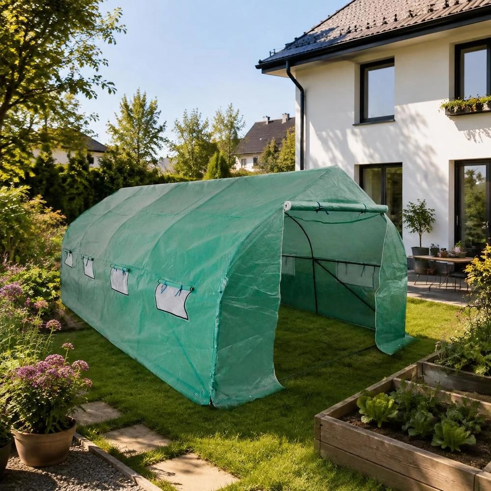 Polytunnel Greenhouse Walk-in & Mobile Steel Frame 18 Square Meter