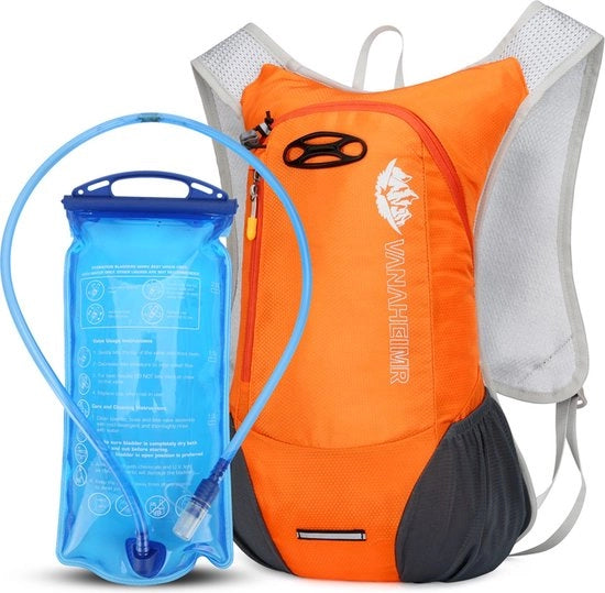 Zaino da Bere, con contenitore da 2 litri, per attività all'aperto, trekking, escursioni, alpinismo, sci, vela, zaino con contenitore, per uomo e donna, arancione