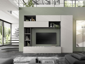 Parete Attrezzata Design Contemporaneo 277x40x210 cm Pratiko Ghisa e Pietra