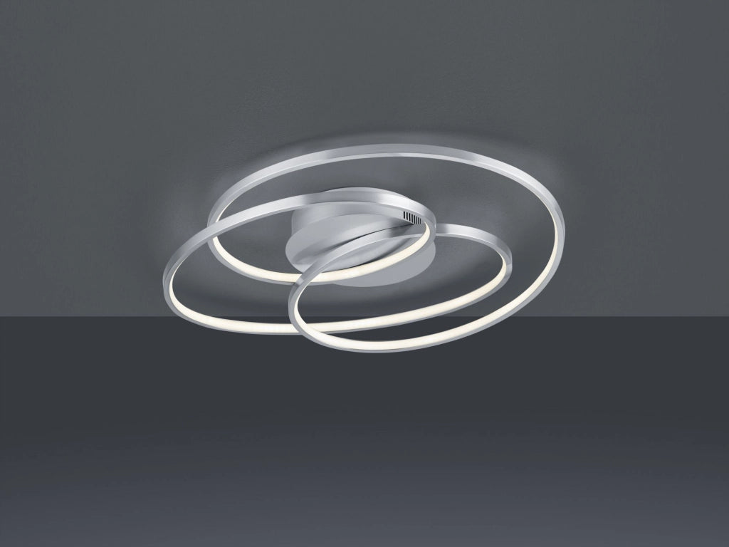 GALE PLAFONIERA LED 38,5W 5000lm, 3000K ACCIAIO SATINATO CERCHI CONCENTRICI CON REGOLAZIONE INTENSITA' CON INTERRUTTORE D.60CM