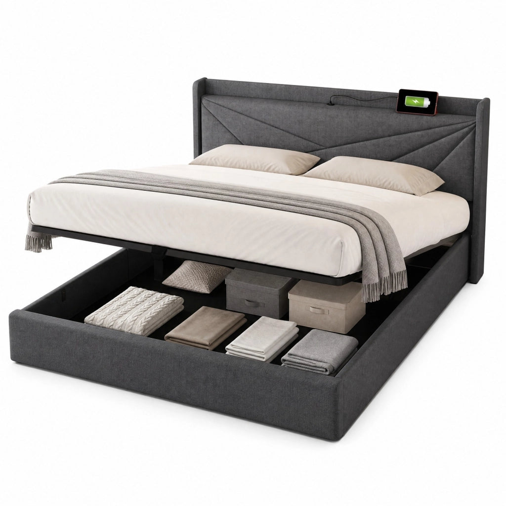 Letto matrimoniale contenitore 180x200 cm grigio con USB-C