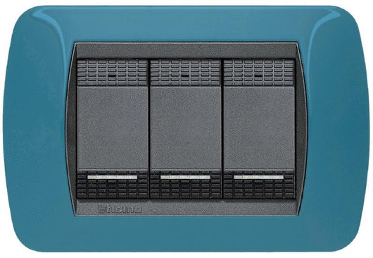 PLACCA 3 POSTI COLORE BLU METRO SERIE LIVINGINTERNATIONAL - BTICINO L4803BU