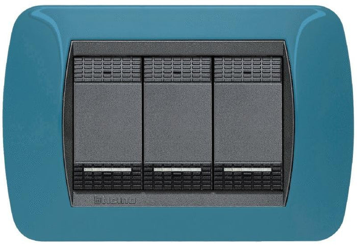 PLACCA 3 POSTI COLORE BLU METRO SERIE LIVINGINTERNATIONAL - BTICINO L4803BU