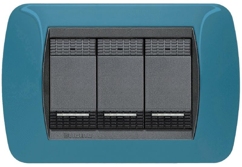PLACCA 3 POSTI COLORE BLU METRO SERIE LIVINGINTERNATIONAL - BTICINO L4803BU