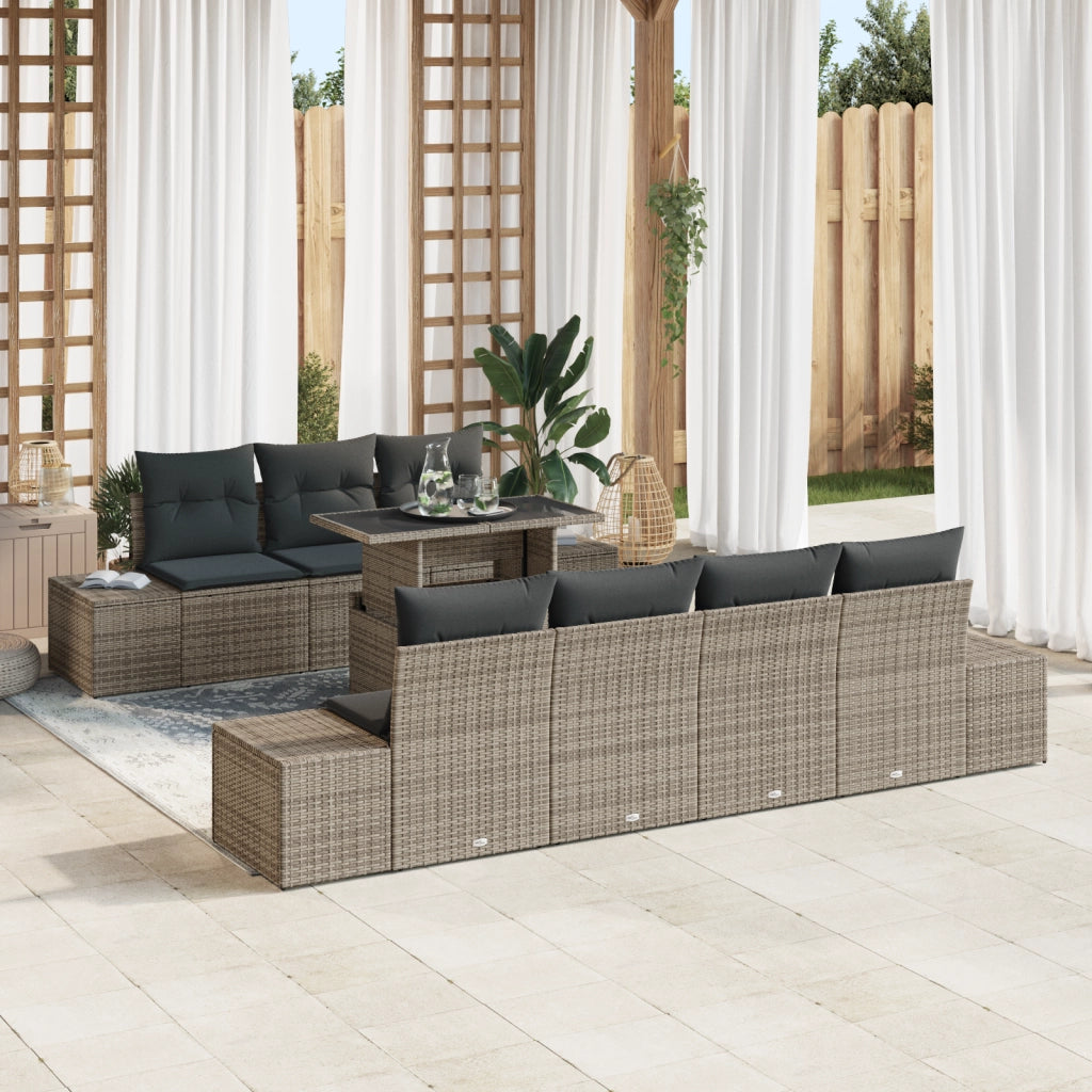 Set di Divani da Giardino in 8 Pezzi con Cuscini Grigio in Polyrattan