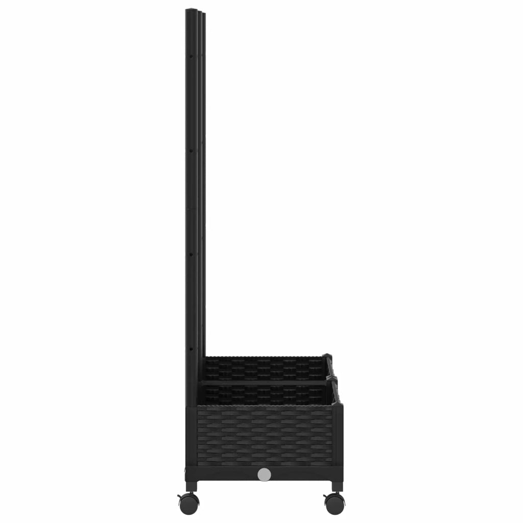 Vaso da giardino con grigliato e ruote Nero 80 x 40 x 131,5 cm 3422965