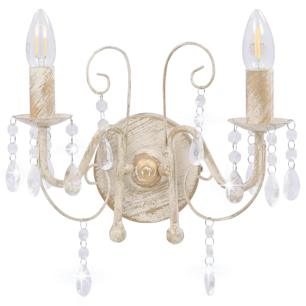 Elegante applique da parete con decorazioni a perline design d'interni 29,5 x 29 cm atmosfera accogliente metallo bianco anticato 02_0046398
