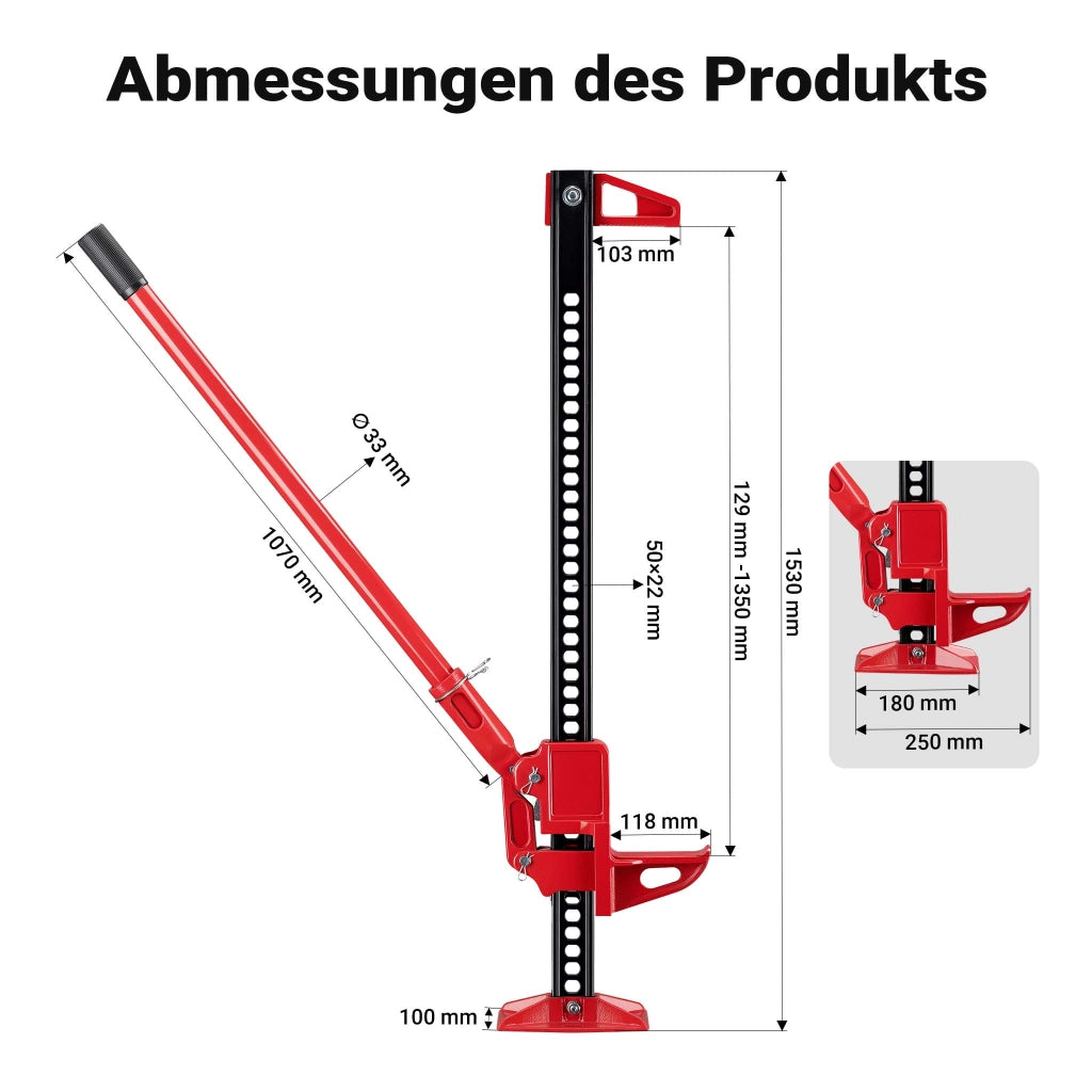 Farm Jack – Profi-Set für extreme Einsätze, Wagenheber bis 3000 kg mit Stützplatte, Radhebe-Adapter, Stoßstangen-Adapter, Reserverad-Halterung, Winden- & Klemmbefestigung
