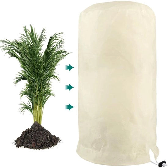 Copertura invernale per piante 60x80cm Copertura invernale per piante da vaso Protezione dal gelo, respirante Copertura per piante riutilizzabile con cavo per trainare per piante da balcone - Beige, 1 pezzo