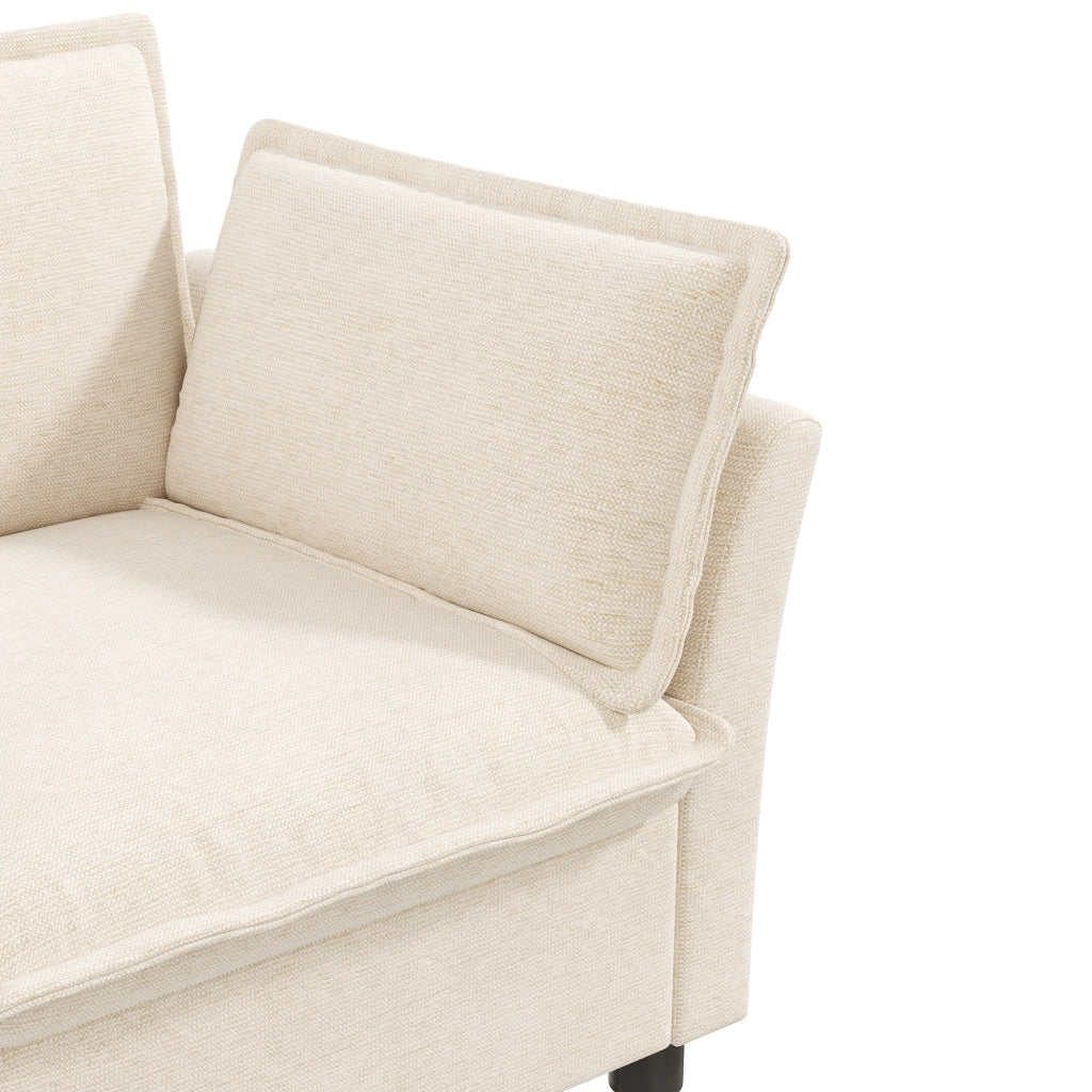Set divani modulare 3+1+1 in ciniglia beige con divano 3 posti e 2 poltrone