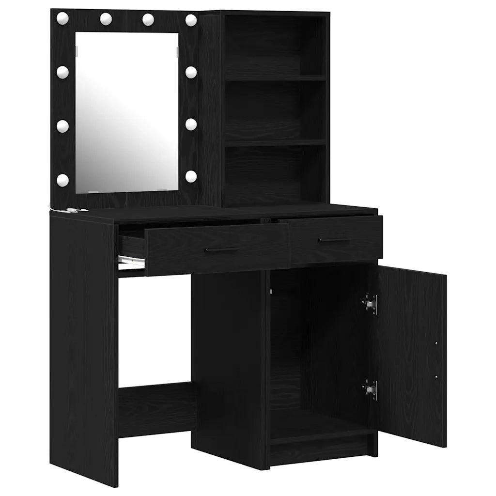 Set da Toeletta | Tavolo da Trucco con LED con cassetto 2 pz Rovere Nero