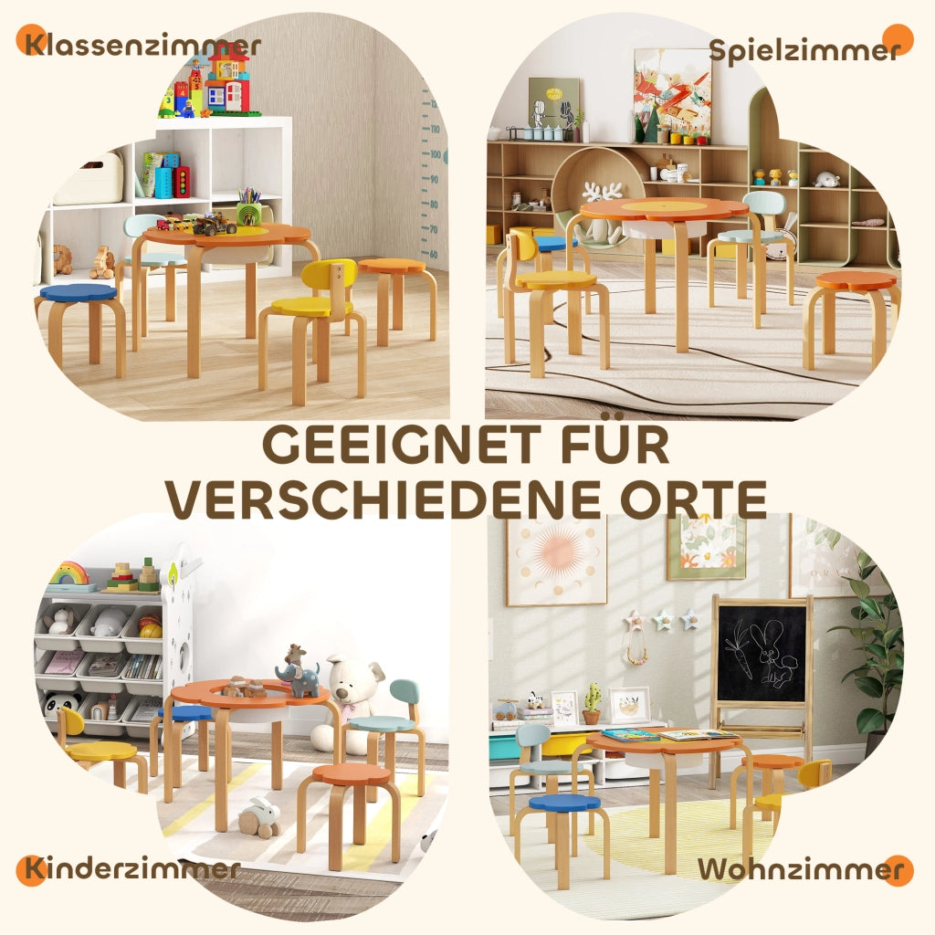 Set tavolo e sedie per bambini 5 pezzi ¨C zephmum ¨C Legno colorato con tasche di stoccaggio