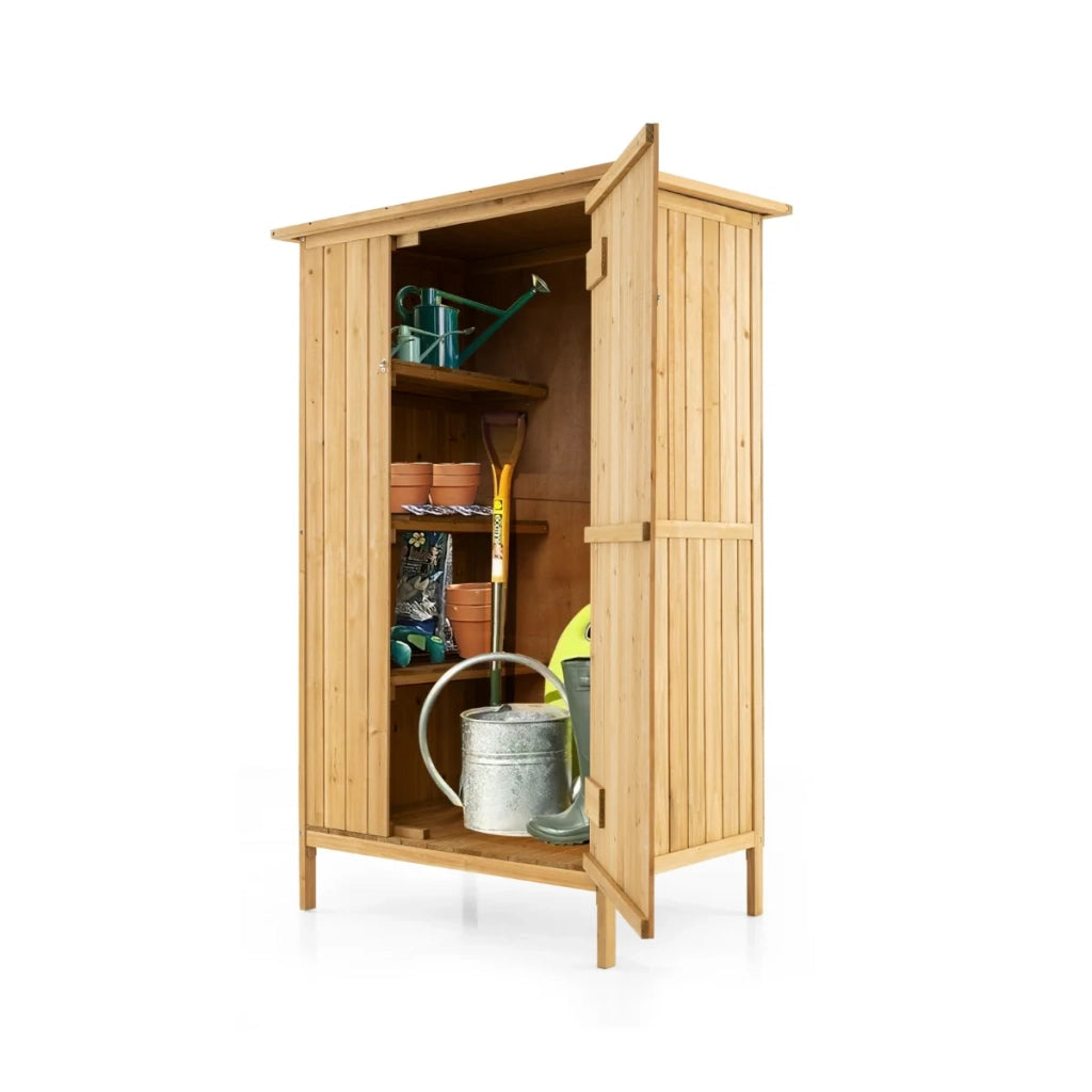 Mobiletto da esterno 91 x 66 x 150 cm con anta chiudibile a chiave e 5 ganci stile naturale in legno di abete 20_0010246