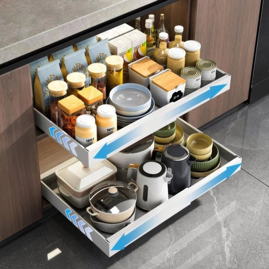 Telescopica per vano cucina, cassettina estensibile, installazione senza attrezzi con opzione colla o viti, contenitore regolabile e trasportabile per vani cucina, 1 pezzo (bianco)