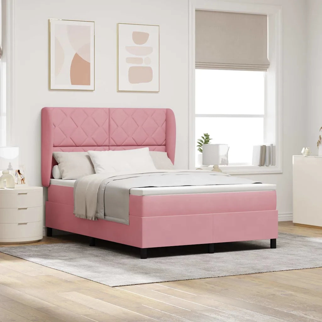 Letto a molle con testiera Rosa 200 x 140 cm Velluto 3340987