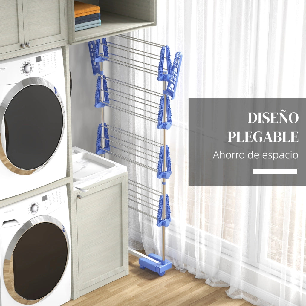 Asciugatoio Verticale a 4 Livelli con 6 Ruote ¨C Zephmum ¨C Blu Acciaio Inox