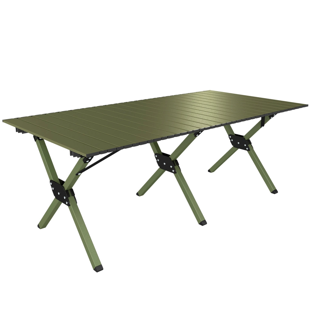 Tavolo da Campeggio Pieghevole 116 cm, Tavolo da Picnic Impermeabile con Piano Arrotolabile e Struttura in Metallo,