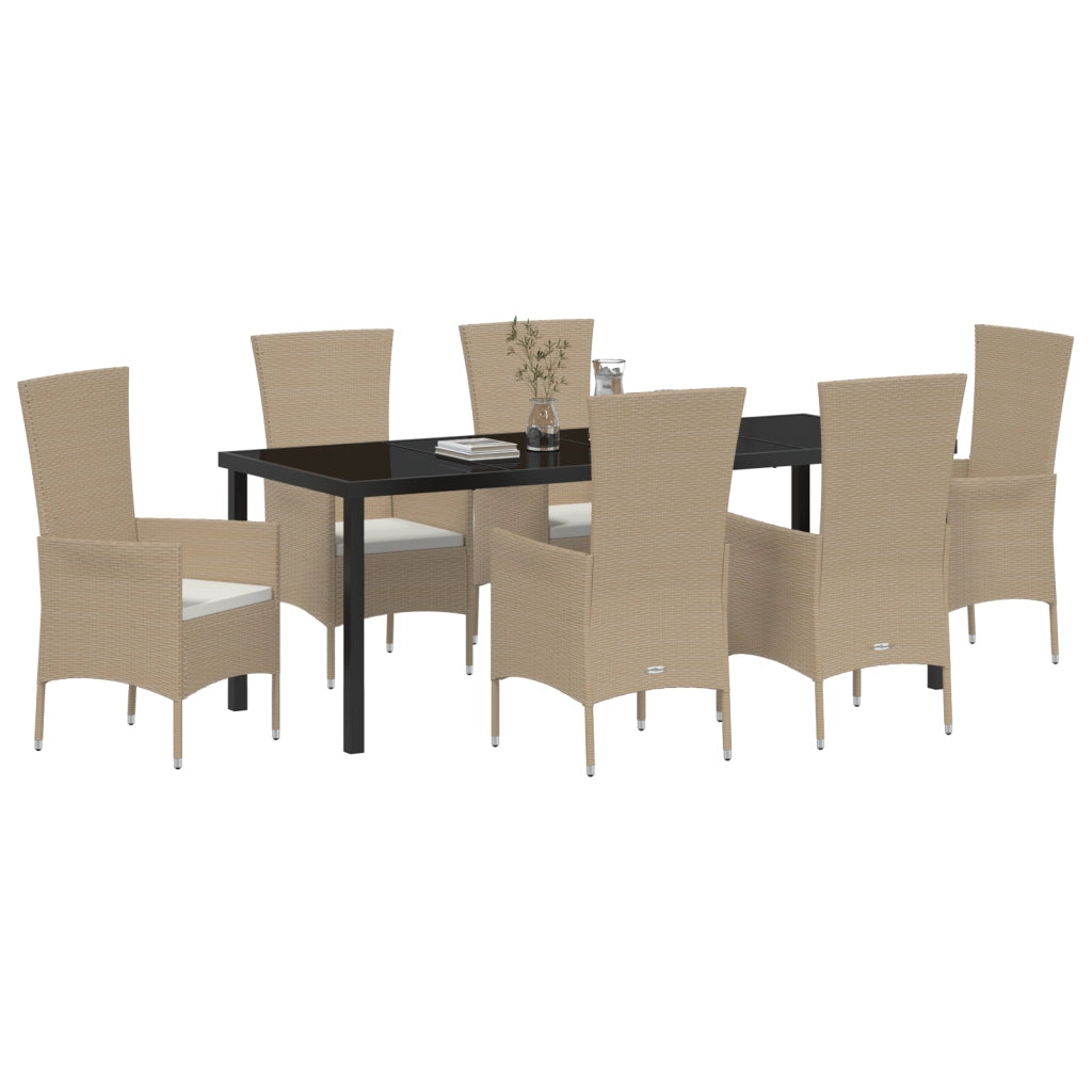 Set da pranzo da giardino  7 pezzi con cuscini Beige