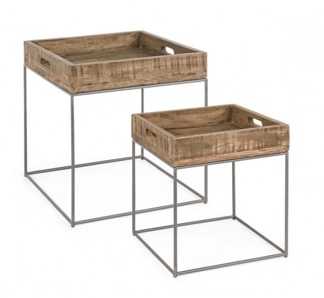 Set 2 tavolino in legno stile industriale