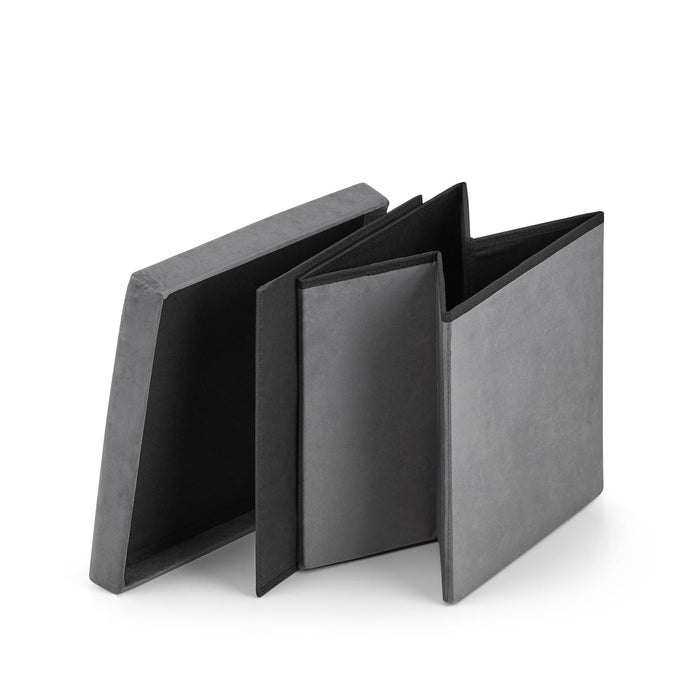 Pouf pieghevole VALORA L - Seduta contenitore in velluto grigio x8
