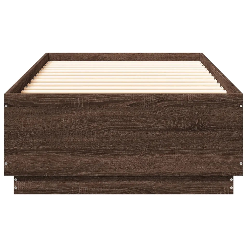 Letto singolo | Letto per adulti | Giroletto Luci LED Rovere Marrone 90x200cm in Legno Multistrato