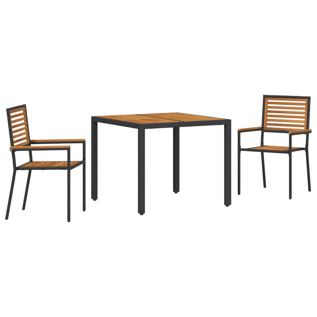 Set da Pranzo Giardino 3 Pezzi Rattan Nero e Acacia