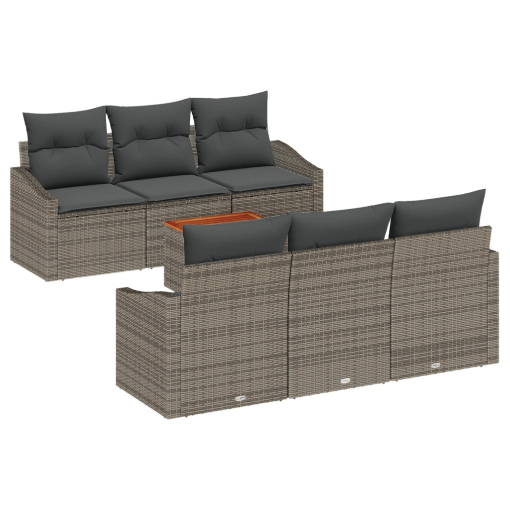 Set Divano da Giardino di 7 Pezzi con Cuscini Grigio Polyrattan Acacia