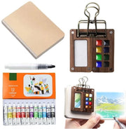 Set di schizzi a olio - Aquarela compacta - Paletto di legno portatile - Libellum di schizzi - Set di 8 riquadri - Set di colori per la pittura - Materiali di alta qualità - Kit di pennelli per la pittura