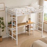 Letto a soppalco 90x200 cm con scrivania e ripiani bianco
