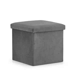 Pouf pieghevole VALORA M - Seduta contenitore in velluto grigio 30x30x30cm x 16