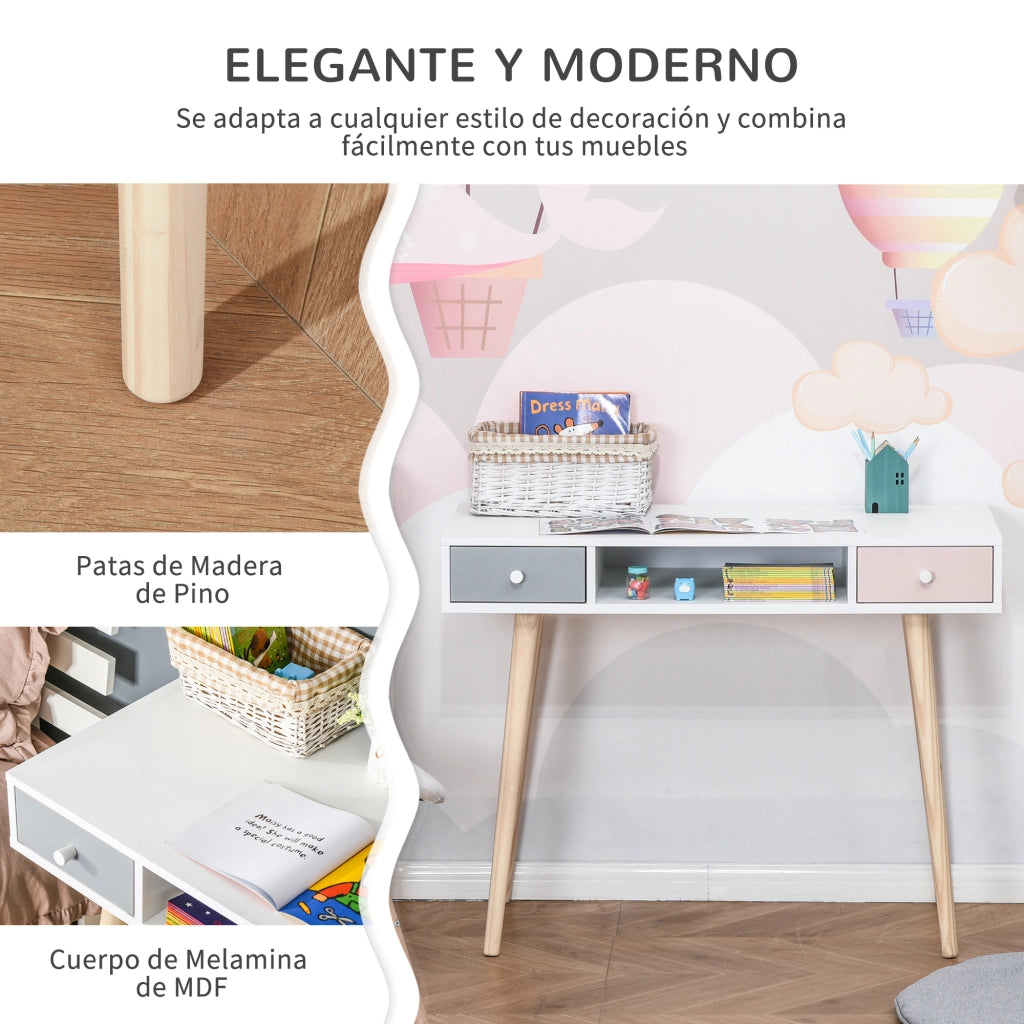 Scrivania per Bambini con 2 Cassetti ¨C zephmum ¨C Multicolore 100x48x76,5 cm