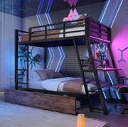 Letto a soppalco ULEVR 90x200 cm con scrivania, 2 cassetti, LED regolabile, scala e barriera, nero