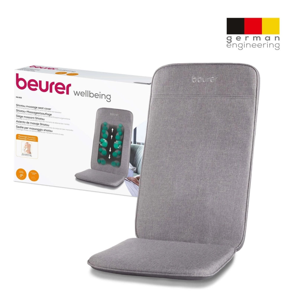 Beurer MG 202 - Cuscino massaggiante shiatsu per la casa e l'ufficio, 2 livelli di intensità, corpo posteriore sottile, adatto per poltrone, divani e sedie da ufficio, design moderno, grigio chiaro