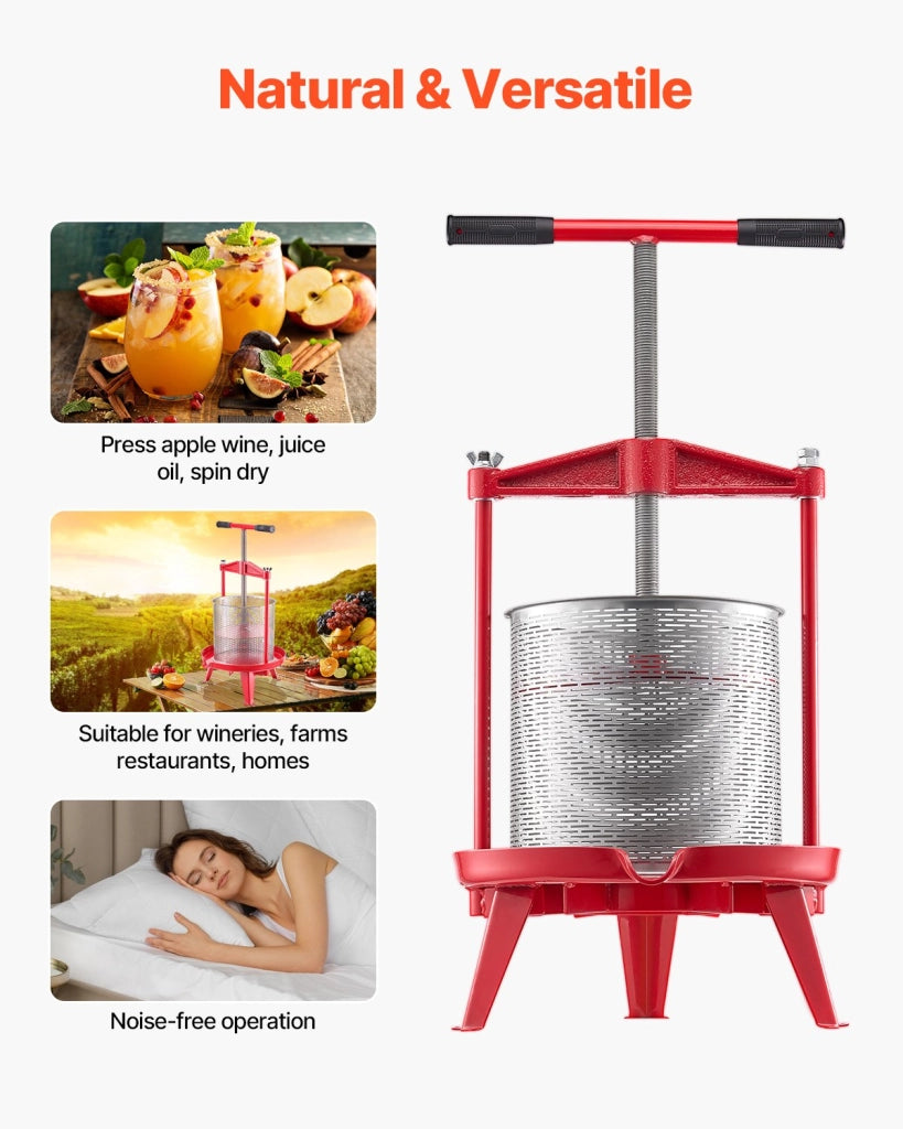 Pressa Manuale per Frutta e Vino 14L LD-BP1402 Cesto in Acciaio Inox Torchio Verticale Robusto e Pratico per Uva e Sidro