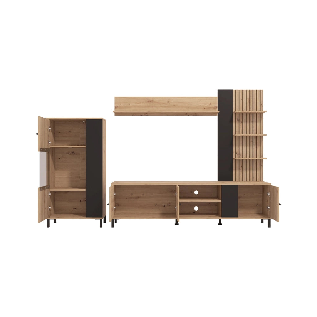 Mobile Soggiorno Petrona, Parete Attrezzata 8 Ripiani, 263x40x167h cm Marrone Rovere Nodi