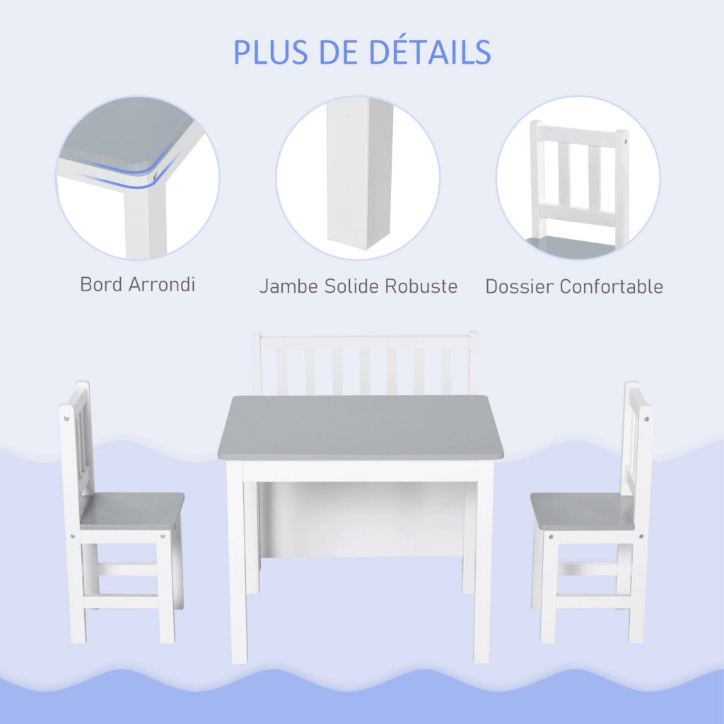 Tavolo da pranzo per bambini con set sedie ¨C zephmum ¨C bianco grigio MDF pino