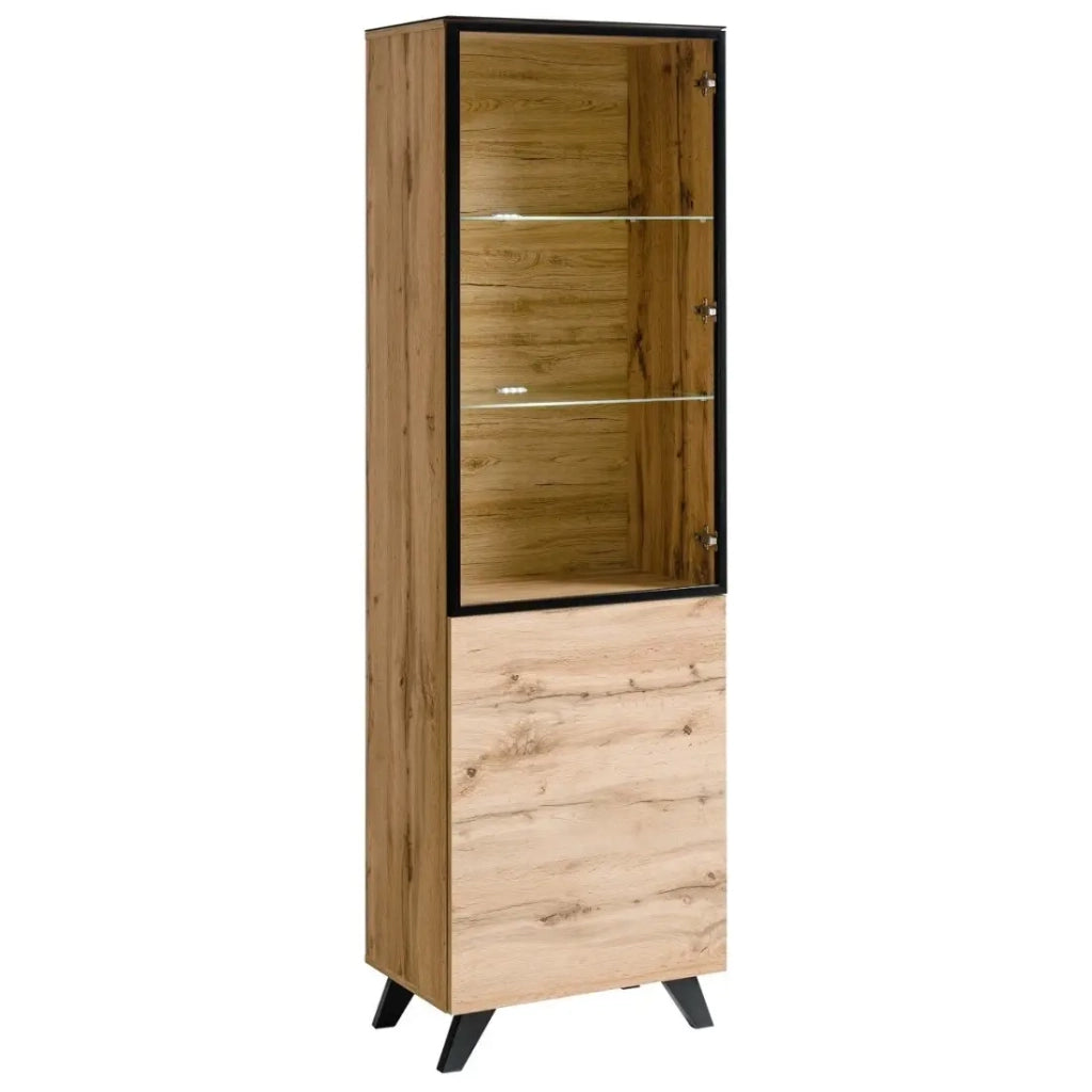 Vetrina TINO + LED, design scandinavo, mobile decorativo per soggiorno, modello piccolo