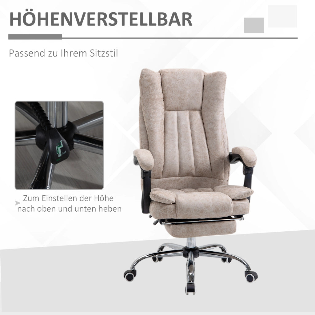 Sedia da ufficio girevole reclinabile con schienale alto poggiapiedi e altezza regolabile in microfibra beige