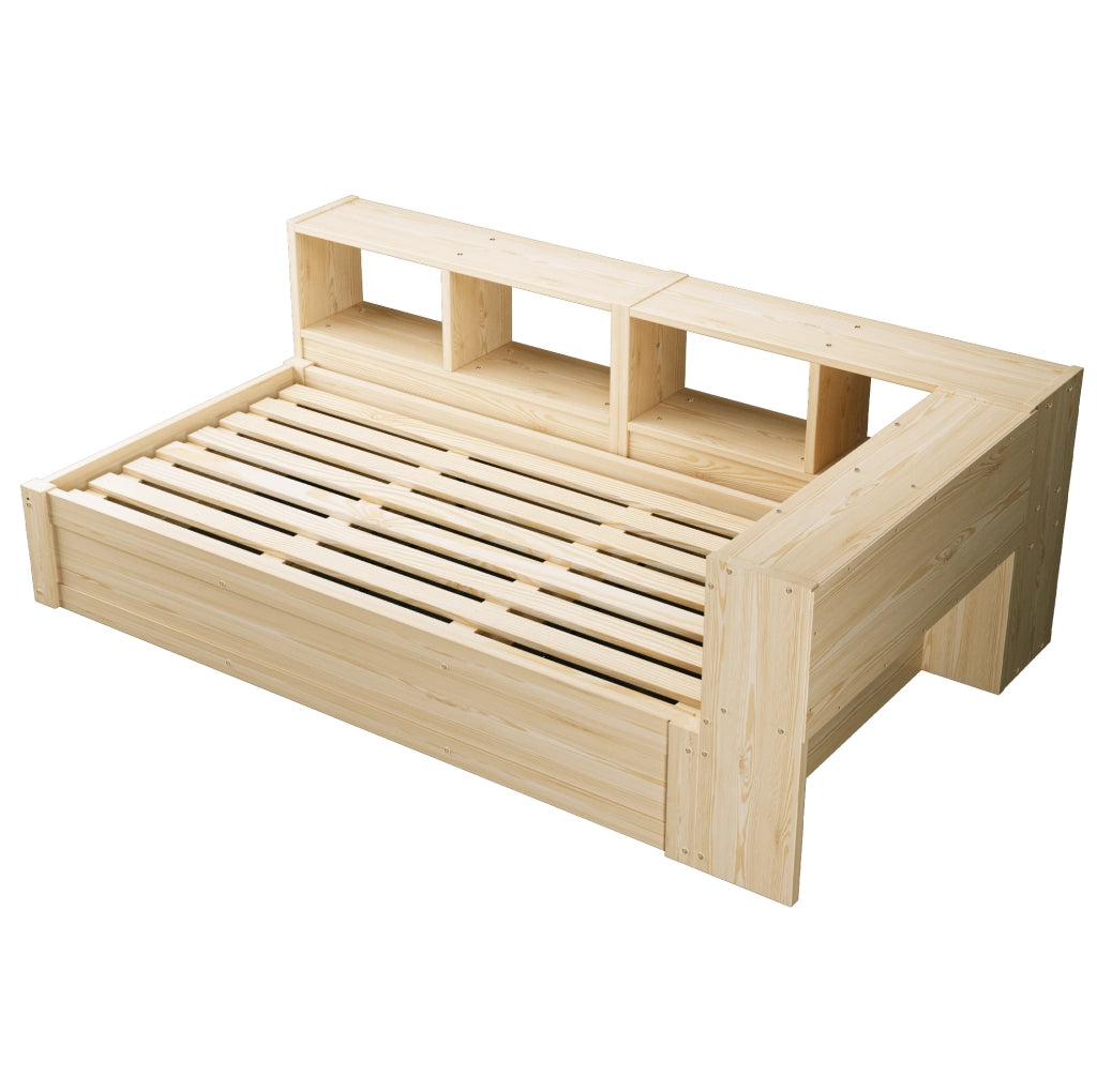 Letto multifunzione 90x200 cm con presa; LED e contenitori in MDF colore naturale