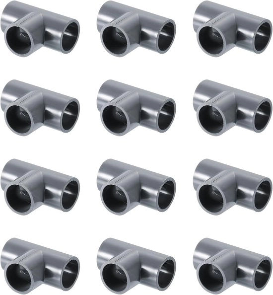 Connettori T in PVC 1/2 pollici, 12 pezzi, giunti a tre vie per acqua, mobili e tende - grigio